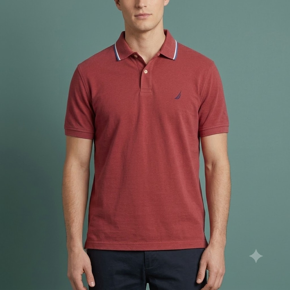 Nautica‎ Polo Shirt Mens XL Burgundy Red Short Sleeve Cotton Pique J-Class Logo